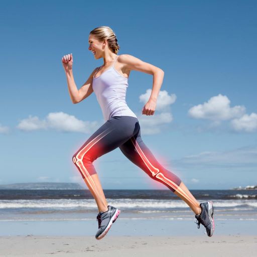 Improved Joint Comfort with RegeniCARE Girl running with visual of Joint X-ray