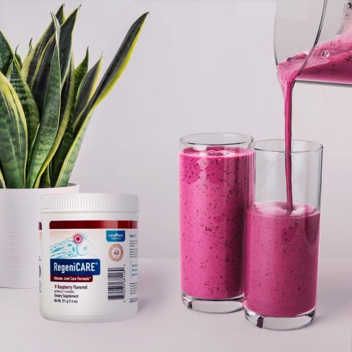 RegeniCARE Raspberry Smoothie to Start the Day RegeniCARE powder used to make smoothie